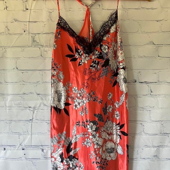 Orange and black floral lace slip dress sexy fairy M - Picture 1 of 3